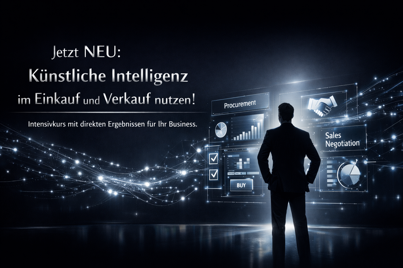 Künstliche Intelligenz im Einkauf und Verkauf direkt einsetzen: Im Praxis-Intensivkurs lernen Sie konkrete Anwendungen für Analyse, Verhandlung, Angebotserstellung und Effizienzsteigerung. Sofort nutzbar, klar erklärt und mit hohem Praxisbezug. Findet auf jeden Fall statt.
